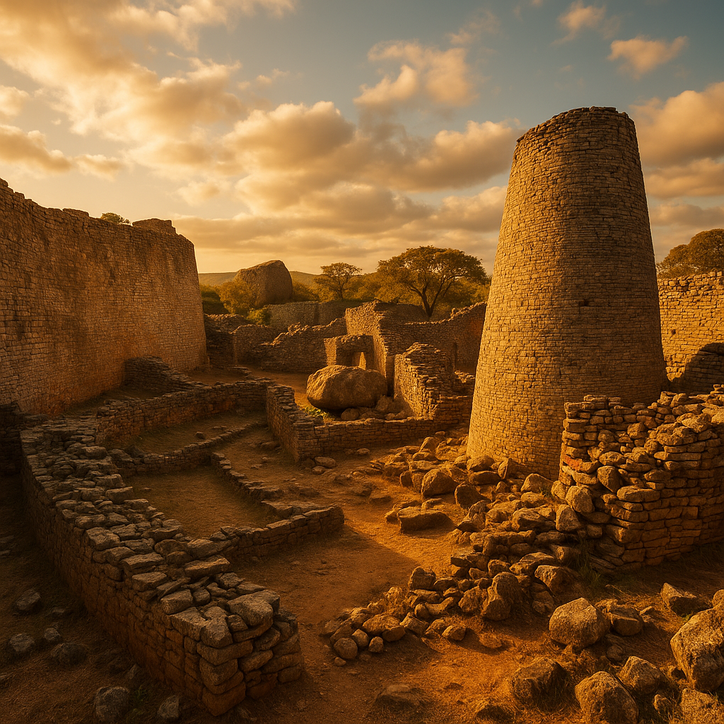 Aerial view of the Great Zimbabwe ruins—stone structures from a lost African civilization